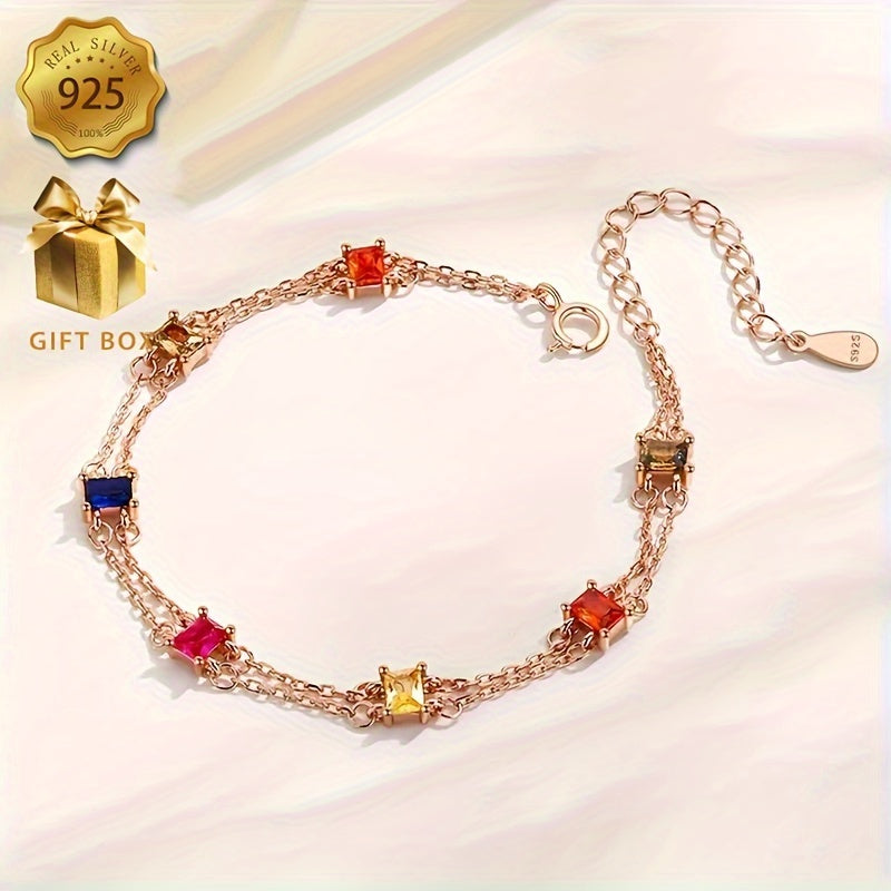 (The Total Weight Is about2.82Gram) 1Pieces925Silver Colorful Double-Layer Fashion Women's Stylish Pendant Bracelet Holiday Gift - Anti-Allergy - Suitable for Holiday Gifts for Family and Friends