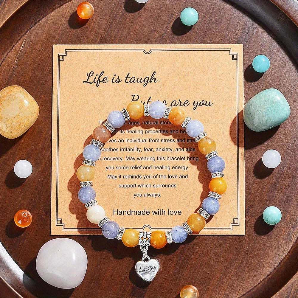 Fashion Jewelry Suit1Pieces，Ancient Topaz and Aquamarine Beaded Bracelet，8mm Natural Gemstone Balance Mood Bracelet，Suitable for Any Occasion，Gem Balance Mood Bracelet