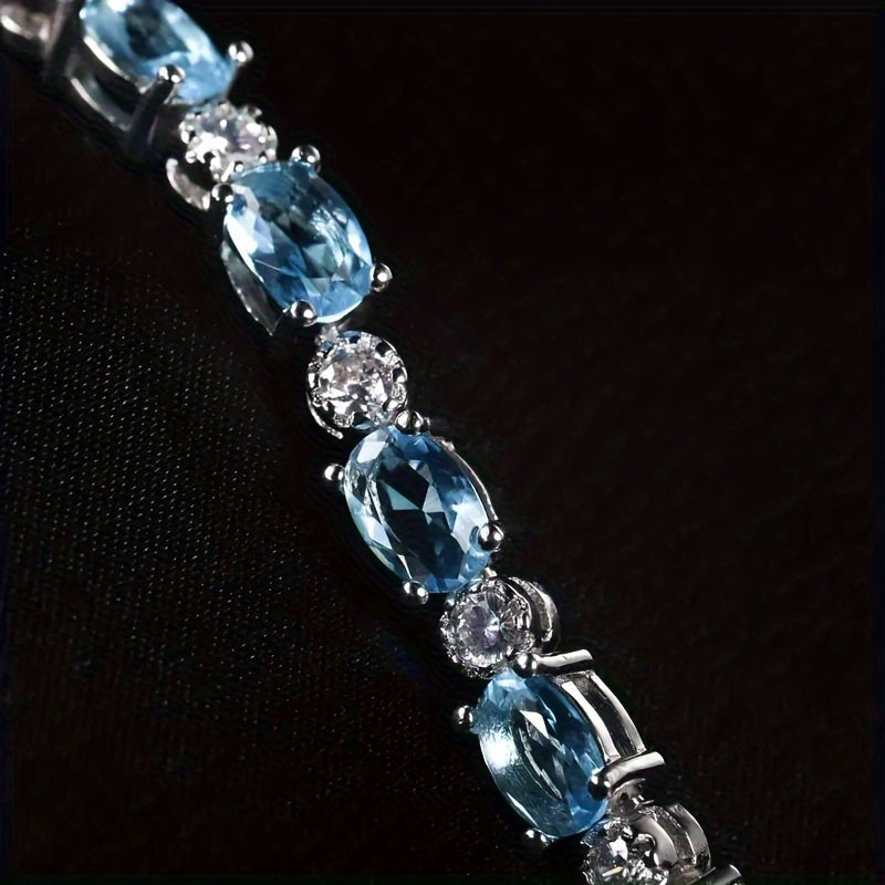 Aquamarine Zircon Bracelet，925Sterling Silver，Luxury and Noble，Same Style for Men and Women，Gift Box