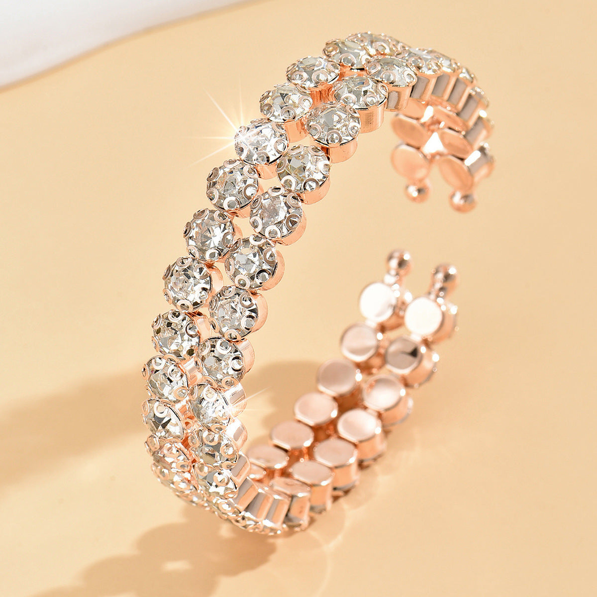 Women's Fashion Luxury Rhinestone Full Diamond Double Row Bracelet，Suitable for Daily Wear，Wedding Bride Jewelry