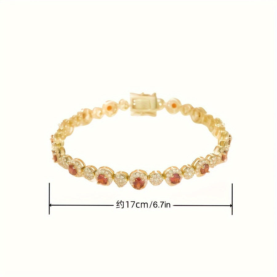 Elegant14K Gold-Plated Tennis Bracelet，with Garnet and White Cubic Zirconia - Perfect Anniversary、Birthday and Valentine's Day Gifts