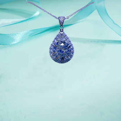 1 Luxury Pieces 18K Gold Plating S925 Silver Necklace，With Blue Water Drop Shape Moissanite Pendant，10-20 Carat - Elegant Engagement and Wedding Gifts，Couple Necklace，Moissanite，Engagement and Wedding Gifts