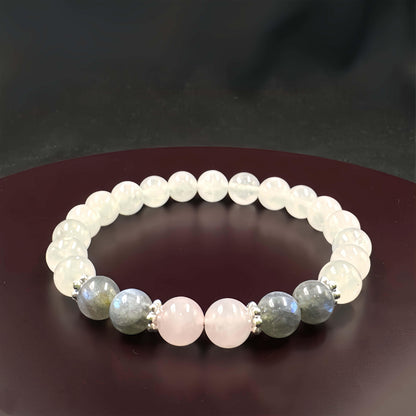 Adjustable White Crystal and Moonstone Bracelet - Attract Wealth and Love，Elastic Rope Balance Mood