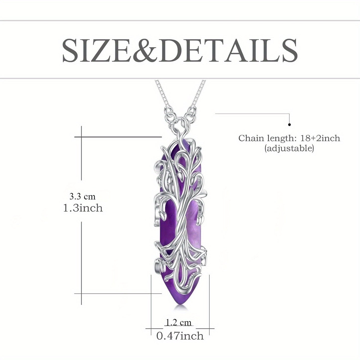 Elegant Tree of Life Amethyst Pendant Necklace，925Sterling Silver，White gold plated，Simple Hexagonal Energy Jewelry，Suitable for Daily Wear and Gifts，The Perfect Choice for Valentine's Day