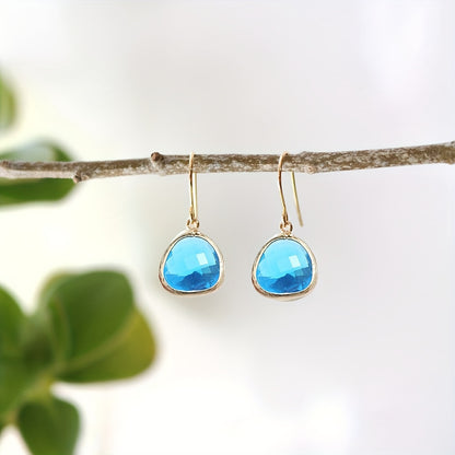 a Pair14K Gold-Plated Aquamarine Pendant Earrings，Glass Mosaic，Copper，Country Party Style，Suitable for Christmas、Wedding、Bridesmaid and Birthday Gift，Jewelry Suitable for All Seasons