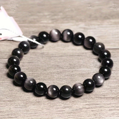 One，Unisex Silver Obsidian Bracelet - High Quality Collection Birthday Gift