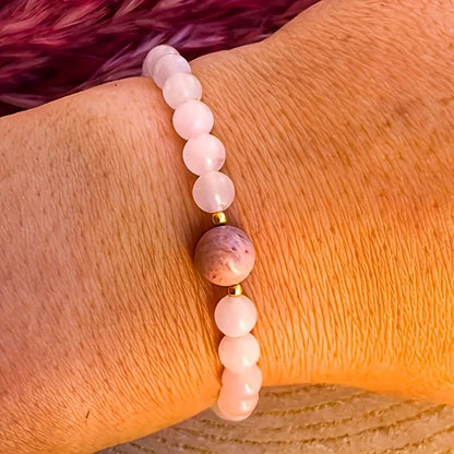 Bohemian Style Natural Rose Stone British and Moonstone Stretch Bracelet，Lovely February Born Stone Jewelry Attracting Love，Perfect Daily Wear and Gift Accessories，No Coating - Suitable for All Seasons，Ideal Choice for Valentine's Day - 1Pieces