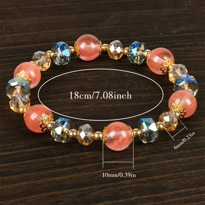 【Holiday Gift】Women's Lucky Crystal Bracelet - Attract Good Luck and Wealth，Perfect Gift for Birthday and Special Occasions，Ideal for Casual Clothing，Solid Bead Design with Faceted Pink and Blue Gems，Golden Tone，ARPURRAINA