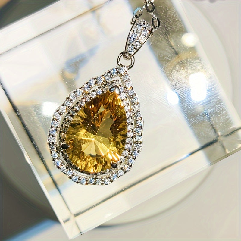 Elegant6Carat Citrine Pendant Necklace，S925Sterling Silver Material - Perfect Gift for Birthday and Special Occasions，Simple and Exquisite Design，Suitable for Daily Wear