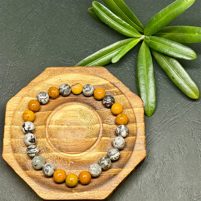 7.09 Inch Bracelet，With Map Stone and Egg Yolk Stone - Symbolic Charm、Courage、Confidence、Imagination and Creativity - Balance Positive Energy and Negative Energy