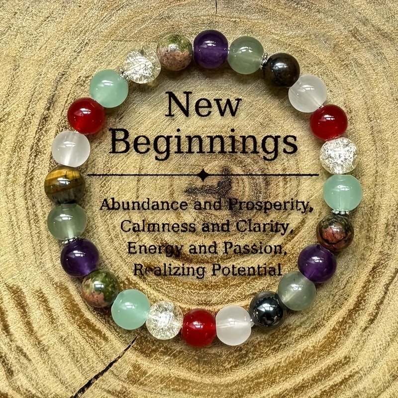 New Start Positive Energy Bracelet，Suitable for Men and Women，Retro Bohemian Style，Moonstone、Citrine and Tigereye Healing Beads，Mental Protection and Sedation，8mm，No Coating - Valentine's Day Jewelry Accessories，1个