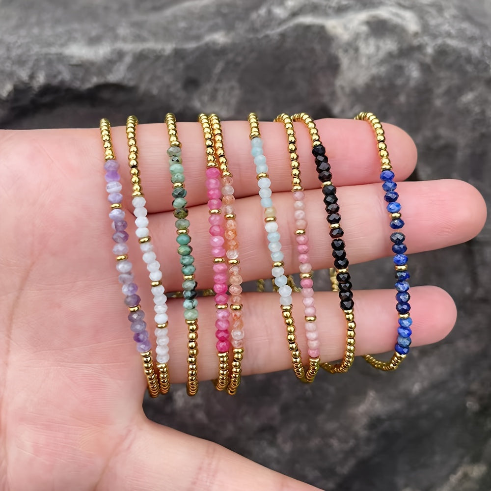 【Popular Choice】1 Elegant Simple Adjustable Bracelet，Matching 18K Gold Plated Stainless Steel and Natural Stone Beads - Moonstone、Rose Quartz、Lapis Lazuli |Ideal Everyday Wear Or Gift for Ladies，Bracelet beads