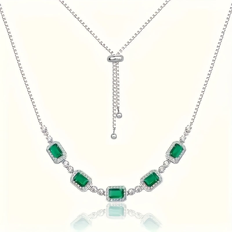 S925Silver2.5Carat Synthetic Green Imitation Gemstone Necklace，Women's Fashion Multi-Purpose，Suitable for All Occasions，Party Gift，Jewelry Gift for Family Party，Black Friday Christmas Gift，New Year Gift，Gift Box