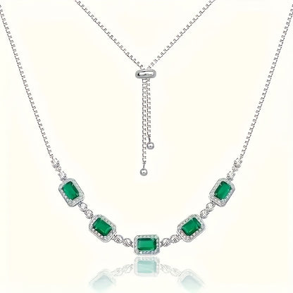 S925Silver2.5Carat Synthetic Green Imitation Gemstone Necklace，Women's Fashion Multi-Purpose，Suitable for All Occasions，Party Gift，Jewelry Gift for Family Party，Black Friday Christmas Gift，New Year Gift，Gift Box