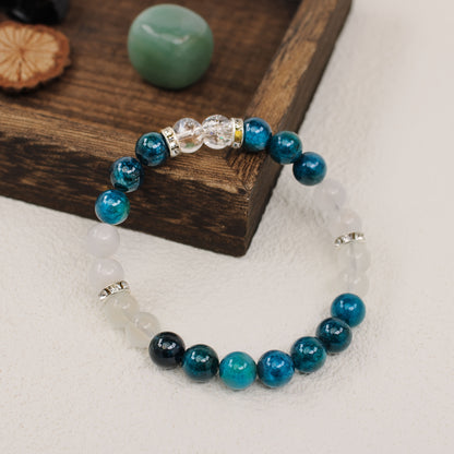 Fashion Handmade Natural Stone Bracelet - White Green Lapis Lazuli and Apatite Beads，Perfect Family Friend Gift，Ideal Choice for Summer