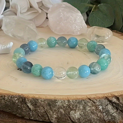 Emotional Healing and Inner Strength Fluorite Aquamarine and Amazonite 8 mm Gemstone Bracelet Women's Jewelry Gift