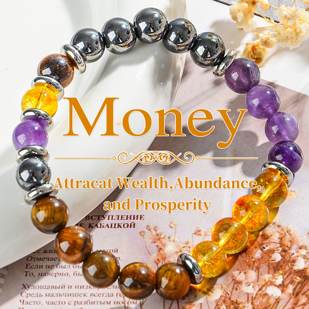 Money Bracelet - Attracting Wealth and Prosperity and Bringing Happiness Bracelet，8 mm Citrine Amethyst Bracelet Bring Him Good Luck Jewelry Gift