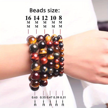 1Men's Natural Colorful Combination Tigereye Beads Bracelet Red and Blue Yellow Tiger Eyes Bracelet Crystal Bracelet