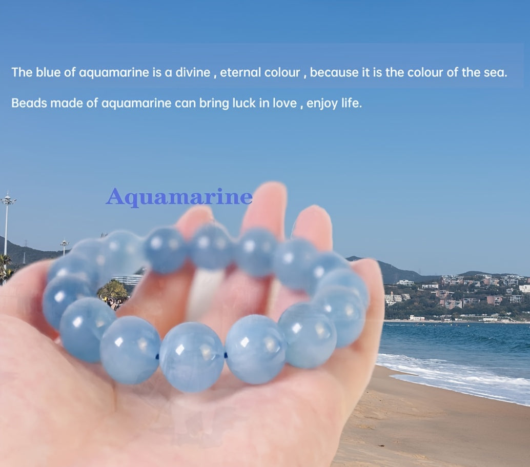 Elegant Natural Aquamarine Bracelet - Sea Blue，April Birthday Stone，Men's Fashion Gift First Choice