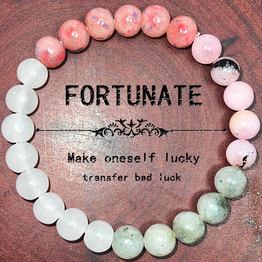 Pink White Lucky Bracelet - Positive Energy Gem Accessories，for Luck and Prosperity，Transfer Negative Energy，7.87Inch Elastic Jewelry