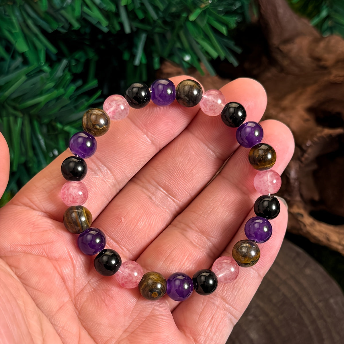 Natural Stone Tigereye、Amethyst、Citrus Stone Bracelet，Handmade Elastic Jewelry Relief Jewelry for Men and Women，Mental Balance and Communication Enhancement - 1 Pieces