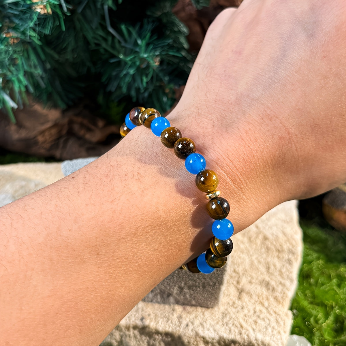 Tigereye with Natural Stone Bracelet，Symbolic Wealth、Abundance and Prosperity - Fashion Elastic Stretch Beads Bracelet - Unisex Jewelry Gift