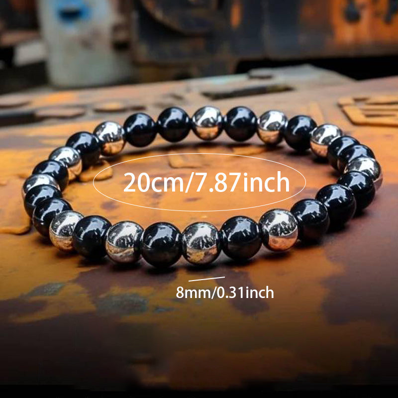 1个，Black Onyx and Hematite Bracelet，Match Beads，Hip Hop Gothic Style，Color collision design，Ideal Gift for Family and Friends