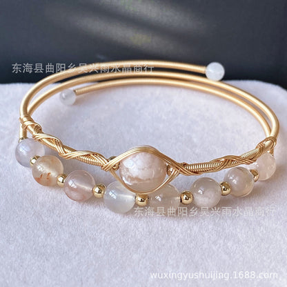 14k Gilded Winding Natural Crystal Cherry agate Double Layer Bracelet Bracelet  Jewelry