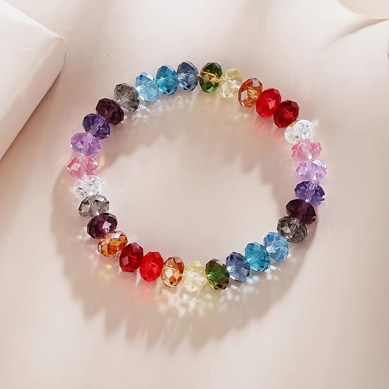 Colorful Natural Crystal Elastic String Bracelet，Simple Fashion Sweet Style Women's Daily Wear and Holiday Gifts