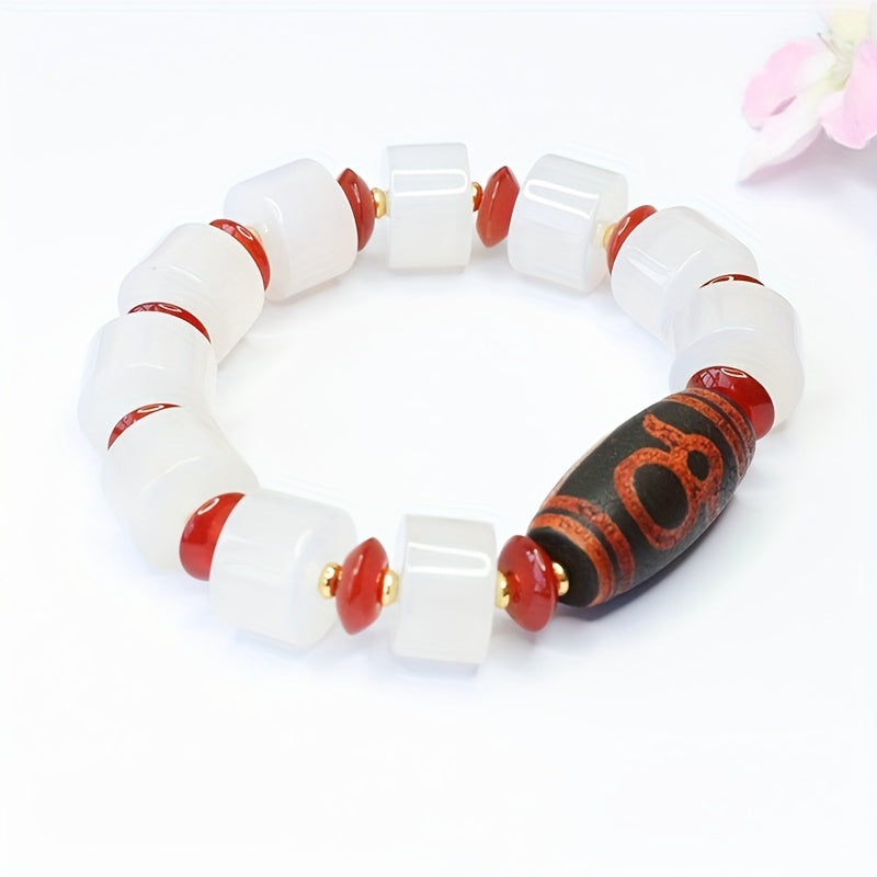 Men's Charm White Agate Beads Bracelet - Natural Stone，Non-Magnetic，Fashion Ornament，Get Rich