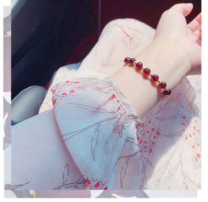 Natural Claret Garnet Bracelet for Women14k Gilded Double Layer lolita Student Korean Style Fashion Simple