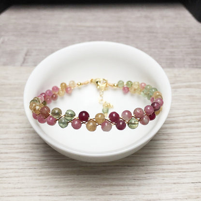 Tourmaline Bracelet Hand-Woven 14K Gilded Accessories Color Retention Bright Color Women's Crystal Bracelet Gift