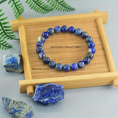 Fashion Style Lapis Lazuli Healing Beads - Natural Stone Elastic Jewelry，Provide Security、Exorcism、Promote Spirituality and Emotional Relief，Ideal for Couples，Perfect Gift for Halloween and Christmas