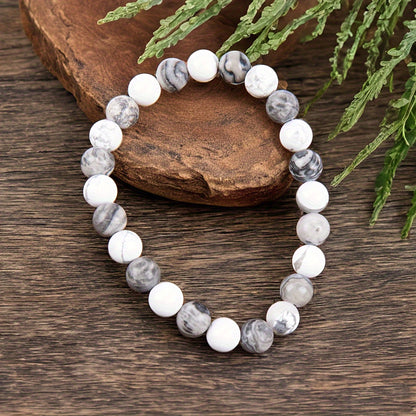 Confidence Bracelet：Adopt8Bracelet Made of MM Map Stone and White-Barked Pine，Perfect Fit11Moon's Birth Stone and Year-round Wear - Suitable for Teachers、Graduates and Friends