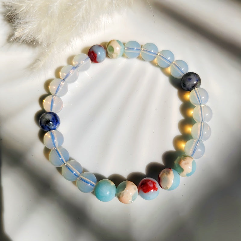 1Bohemian Natural Peach Blossom and Celestite Beaded Bracelet - Handmade Lucky Fortune Jewelry Gift，Suitable for Family and Friends，Nonmagnetic，Non-Electric，Suitable for Valentine's Day、Thanksgiving Day、Christmas