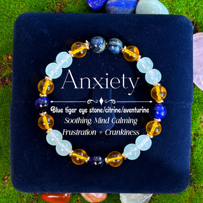 1 Bohemian Style Empathy Protection Bracelet，Equipped with Tiger-Eye Blue、Citrine and Dongling Beads - Elasticity、Color Healing Jewelry，Suitable for Men and Women - Suitable for Daily Wear and Holiday Blessing