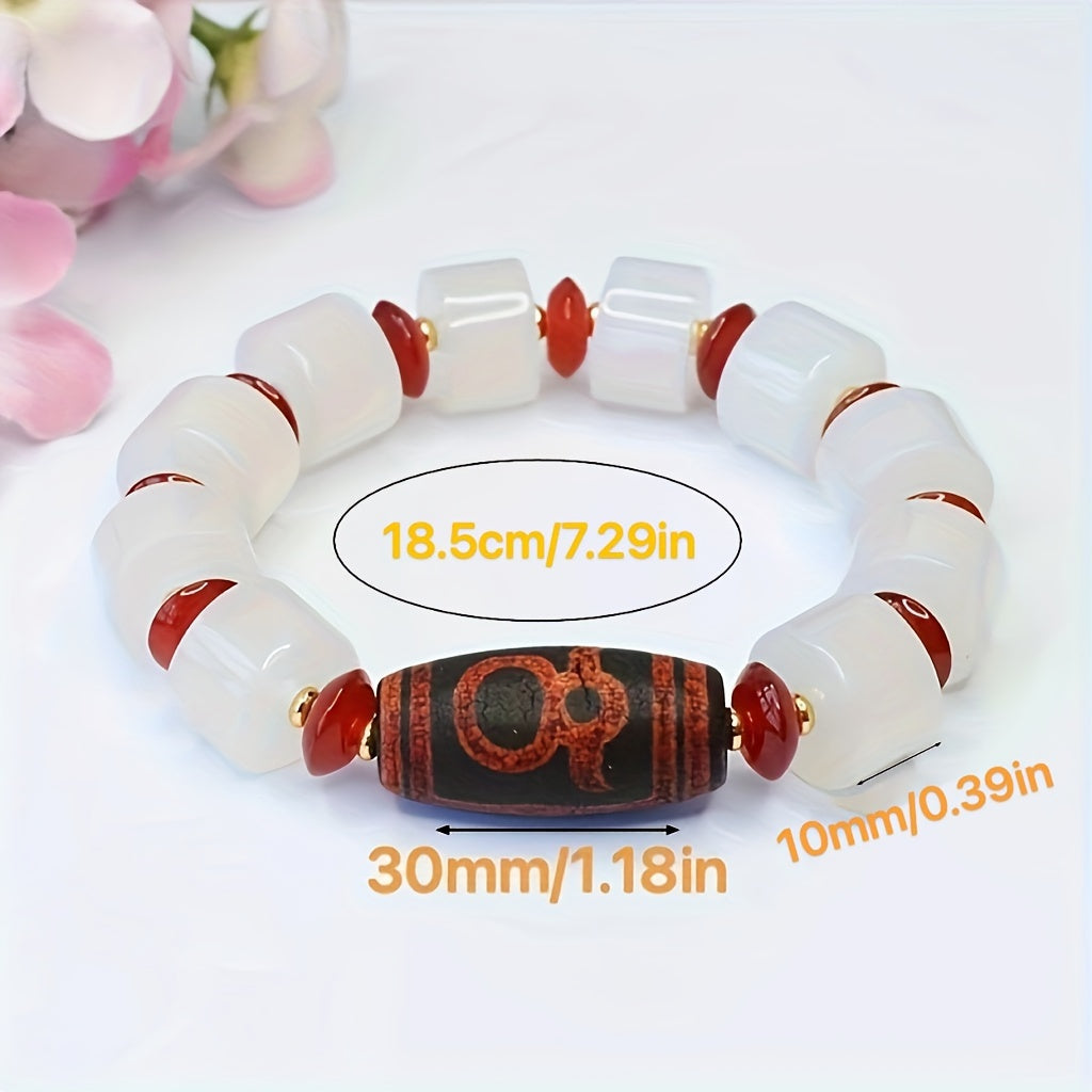 Men's Charm White Agate Beads Bracelet - Natural Stone，Non-Magnetic，Fashion Ornament，Get Rich