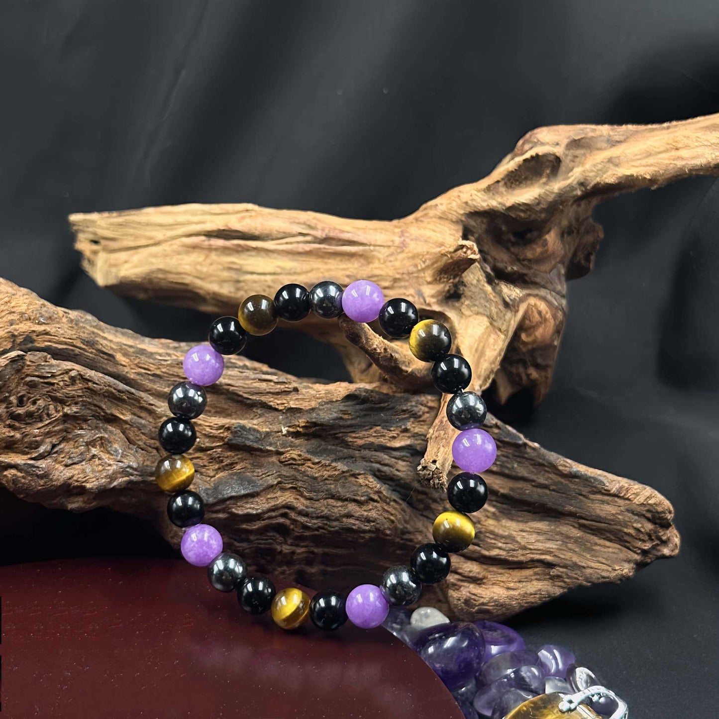 Elegant Bohemian Style Amethyst and Tigereye Beaded Bracelet - Her Perfect Birthday Present，Retro Style，Suitable for All Seasons