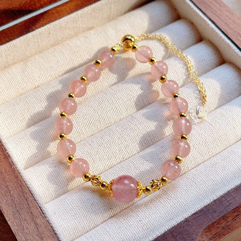 14k Bracelet Natural Crystal Strawberry quartz Bracelet Ornament Wholesale