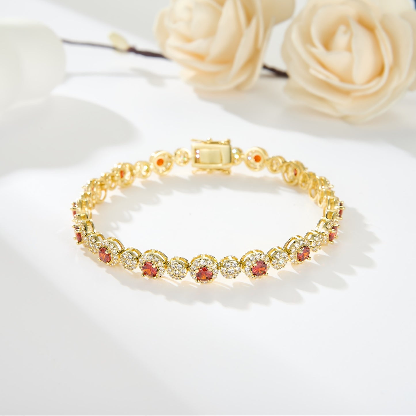 Elegant14K Gold-Plated Tennis Bracelet，with Garnet and White Cubic Zirconia - Perfect Anniversary、Birthday and Valentine's Day Gifts