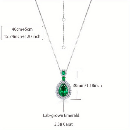 Elegant3.58Carat Laboratory Cultivation Emerald Pendant Necklace，925Sterling Silver，18K Gold Coating，with Moissanite Embellishment，Suitable for Daily Wear and Special Occasions，Thanksgiving Gift