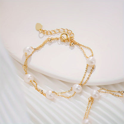 Handmade Natural Freshwater Pearl Bracelet、Double Chain Pearl Bracelet、Layer Gold Bracelet、Wedding Bracelet、Bridesmaid Gift、Christmas Gift、Valentine's Day Gift、Holiday Gift、Mother's Day Gift