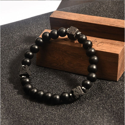 Fashion Trend Sports Style New Imitation Lava Block Imitation Volcanic Rock Map Braided Bracelets Men's Imitation Obsidian Adjustable Bracelet Bracelet Accessories