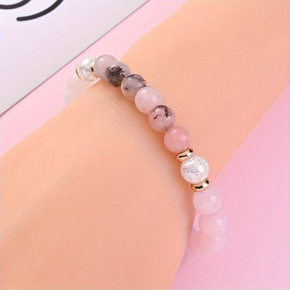 1 Women's Fashion Rose Quartz Powder Opal Crack Rose Quartz Bracelet