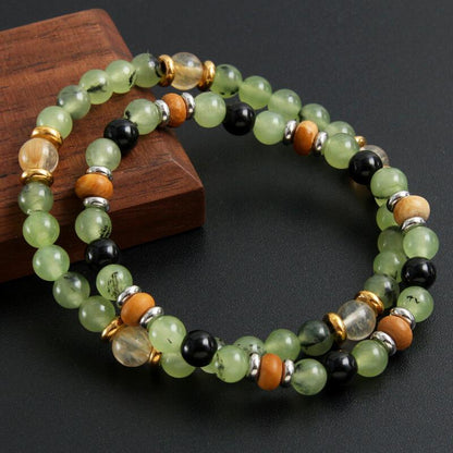 Natural Stone Prehnite Cylindrical Pattern Stone Beaded Bracelet Niche Design Vintage Accessories