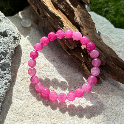 Elegant Pink Natural Stone Wishing Bracelet - 8 mm round Beads，Amass fortunes，Stretchable，Ideal Gift Choice