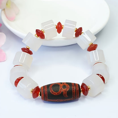 Men's Charm White Agate Beads Bracelet - Natural Stone，Non-Magnetic，Fashion Ornament，Get Rich