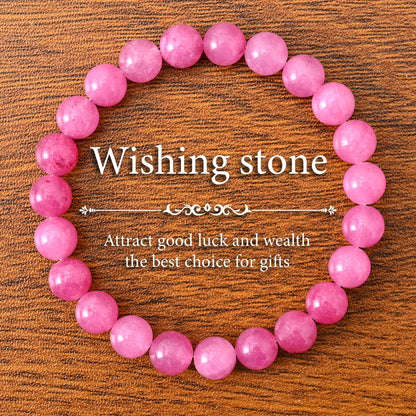 Adjustable Pink Natural Stone Beads Bracelet - 8 mm，“Auspicious stone”，Good Luck，Elegant Gift Creative，Stone Jewelry