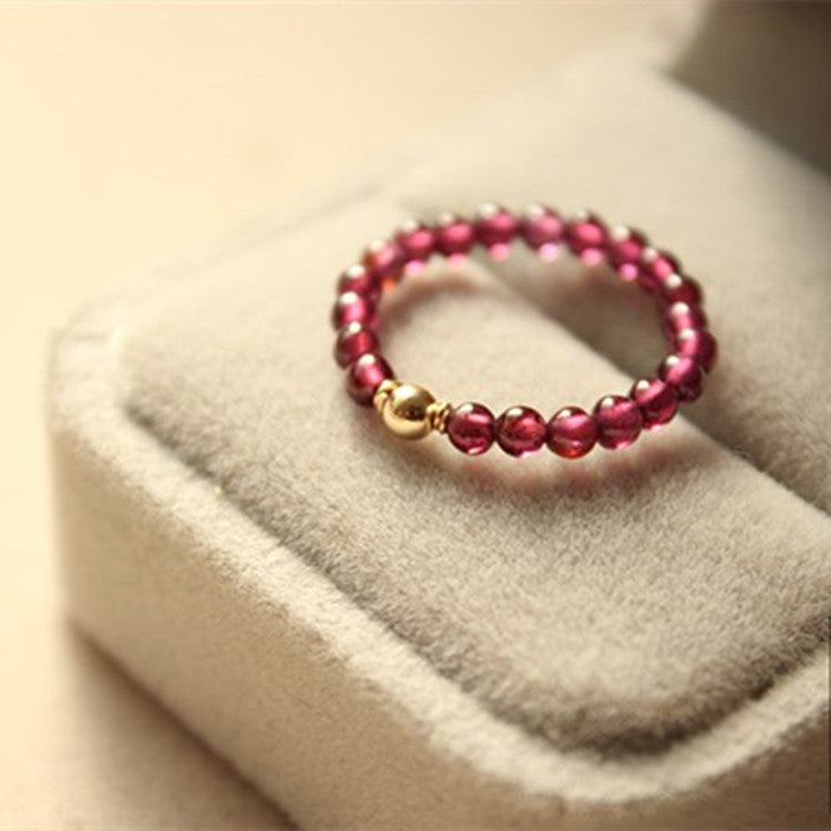 Natural Rose Garnet round Beads Stretch Ring Does Not Fade14K Gilded diy Handmade Original Simple Ring