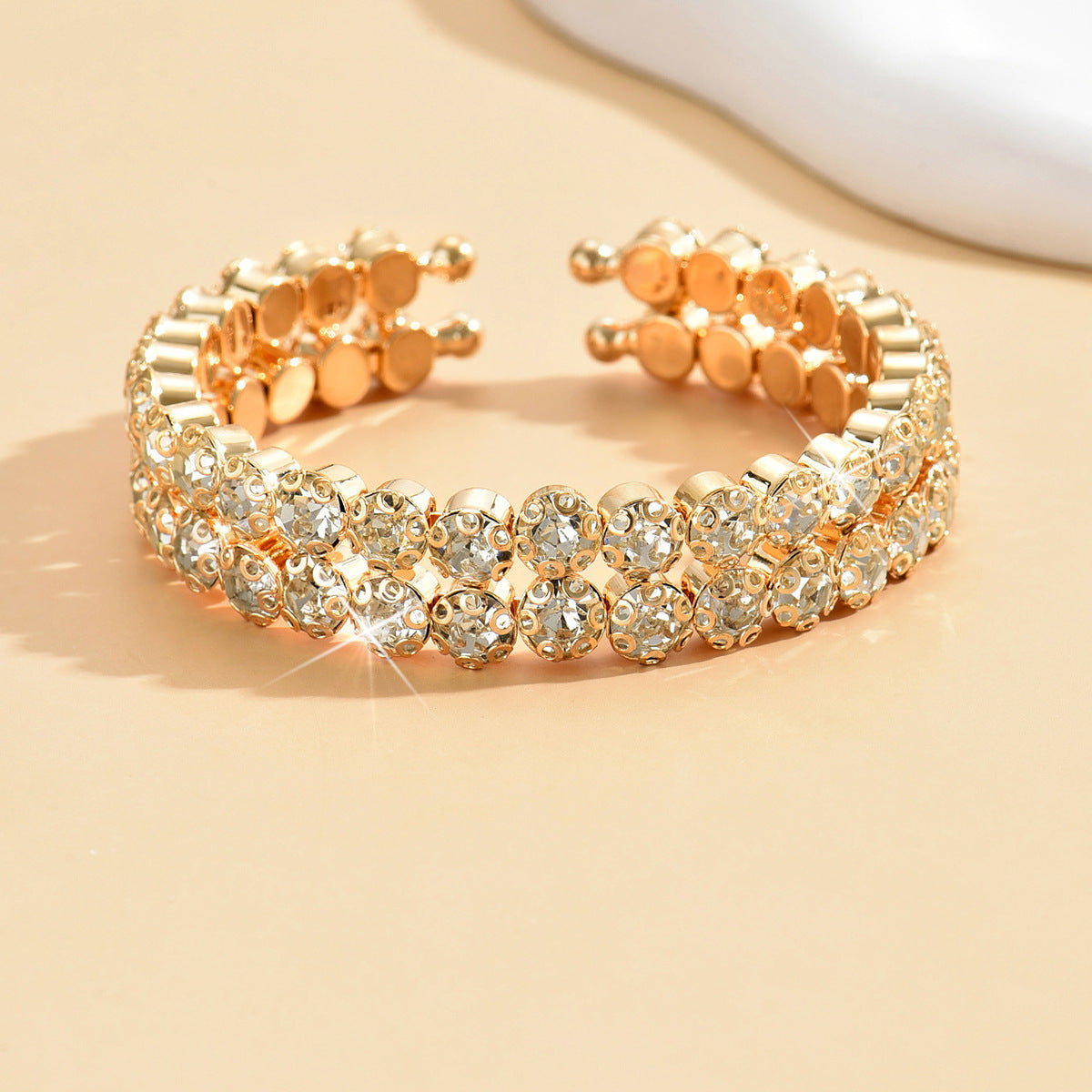 Women's Fashion Luxury Rhinestone Full Diamond Double Row Bracelet，Suitable for Daily Wear，Wedding Bride Jewelry